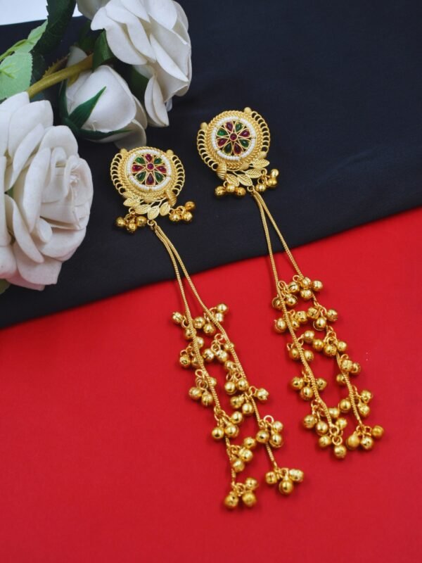 Beautiful Handmade Long Gold Plated Kashmiri Earring Embellished with Ghungroo