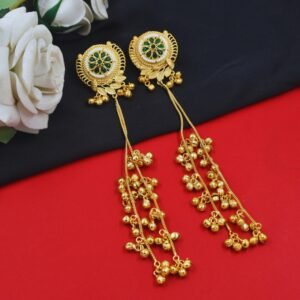 Beautiful Handmade Long Gold Plated Kashmiri Earring Embellished with Ghungroo