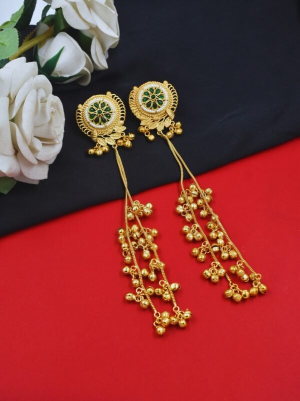 Beautiful Handmade Long Gold Plated Kashmiri Earring Embellished with Ghungroo