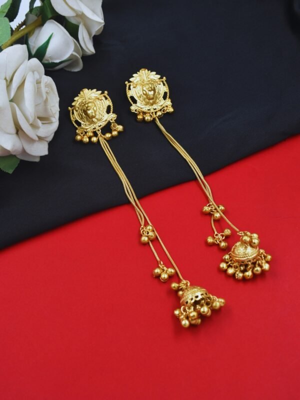 Beautiful Handmade Long Gold Plated Kashmiri Earring Embellished with Ghungroo