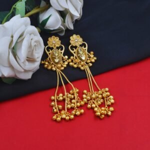 Beautiful Handmade Long Gold Plated Kashmiri Earring Embellished with Ghungroo