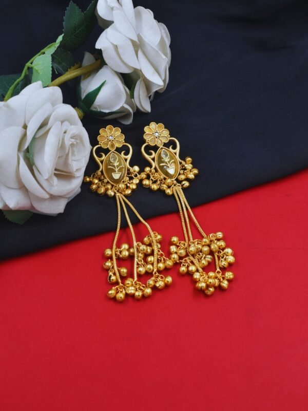 Beautiful Handmade Long Gold Plated Kashmiri Earring Embellished with Ghungroo