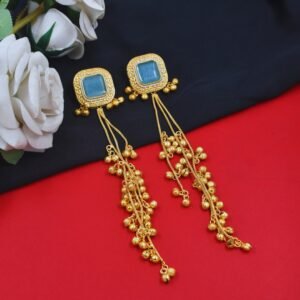 Beautiful Handmade Long Gold Plated Kashmiri Earring Embellished with Ghungroo
