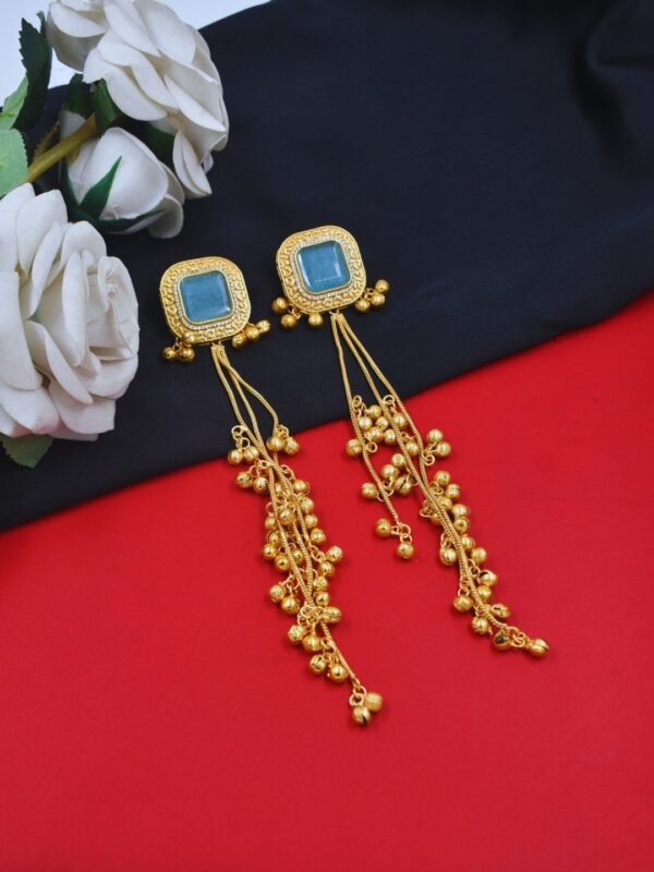 Beautiful Handmade Long Gold Plated Kashmiri Earring Embellished with Ghungroo