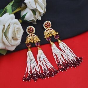 Beautiful Handmade Long Gold Plated Kashmiri Earring Embellished with Ghungroo