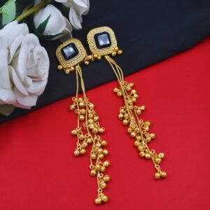 Beautiful Handmade Long Gold Plated Kashmiri Earring Embellished with Ghungroo
