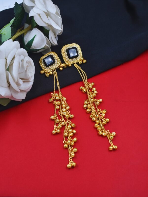 Beautiful Handmade Long Gold Plated Kashmiri Earring Embellished with Ghungroo