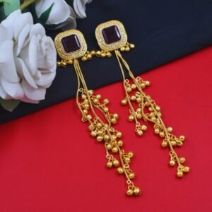 Beautiful Handmade Long Gold Plated Kashmiri Earring Embellished with Ghungroo