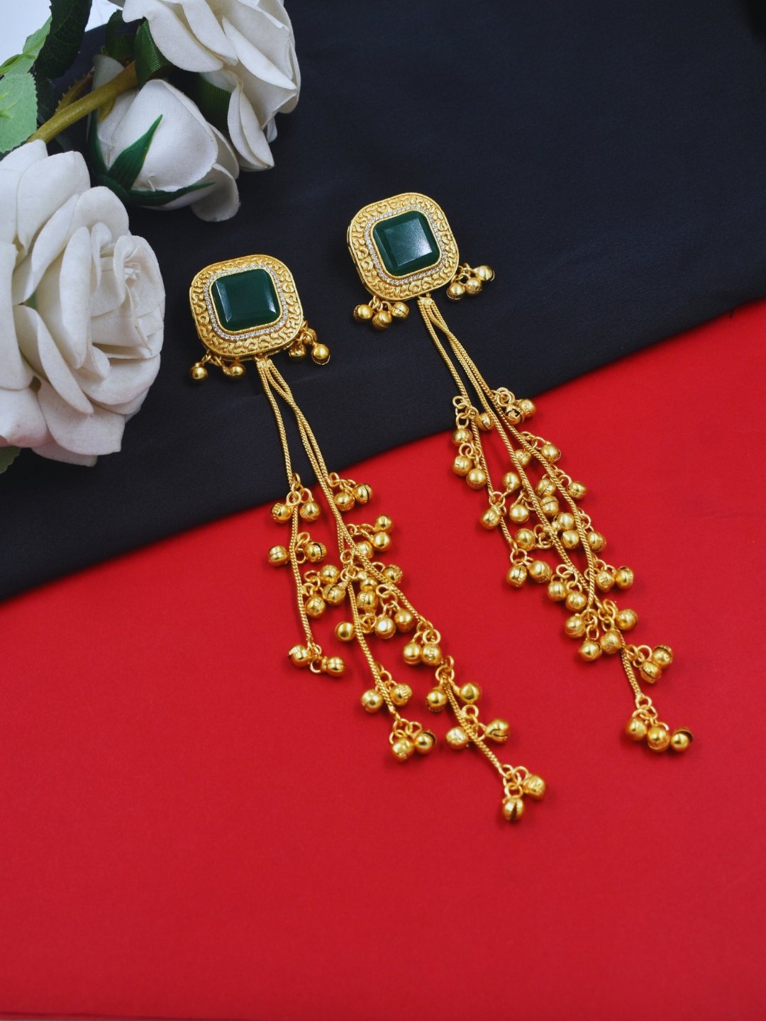 Beautiful Handmade Long Gold Plated Kashmiri Earring Embellished with Ghungroo