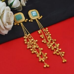 Beautiful Handmade Long Gold Plated Kashmiri Earring Embellished with Ghungroo