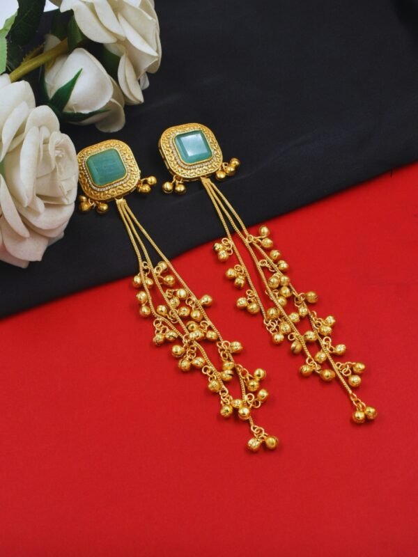 Beautiful Handmade Long Gold Plated Kashmiri Earring Embellished with Ghungroo