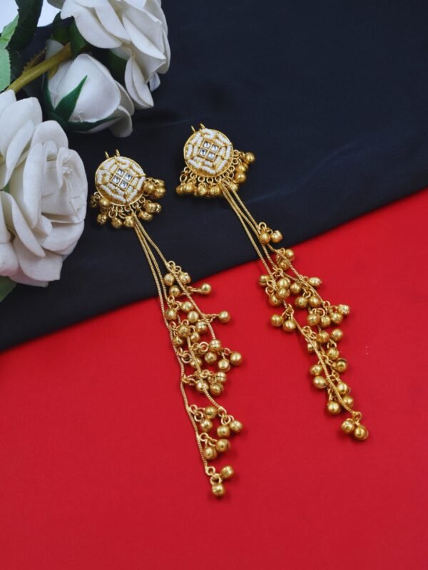 Beautiful Handmade Long Gold Plated Kashmiri Earring Embellished with Ghungroo