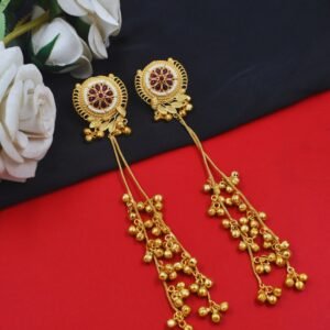 Beautiful Handmade Long Gold Plated Kashmiri Earring Embellished with Ghungroo