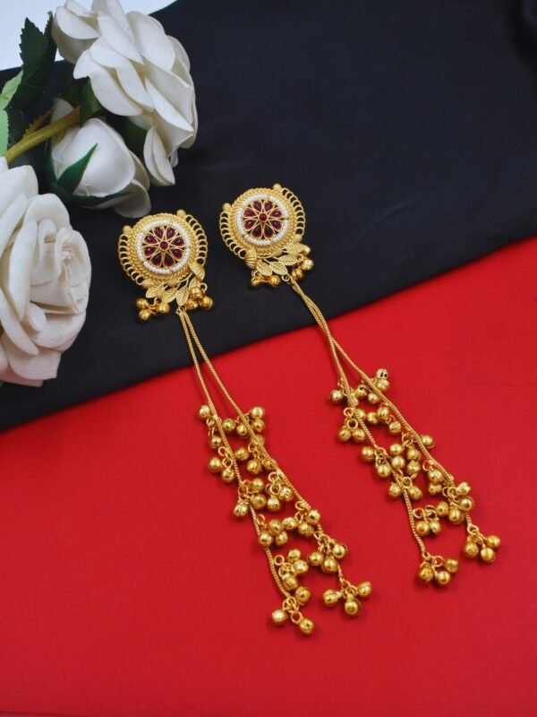 Beautiful Handmade Long Gold Plated Kashmiri Earring Embellished with Ghungroo