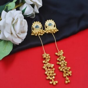 Beautiful Handmade Long Gold Plated Kashmiri Earring Embellished with Ghungroo