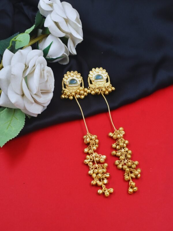 Beautiful Handmade Long Gold Plated Kashmiri Earring Embellished with Ghungroo