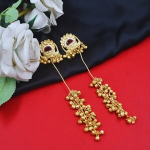 Beautiful Handmade Long Gold Plated Kashmiri Earring Embellished with Ghungroo