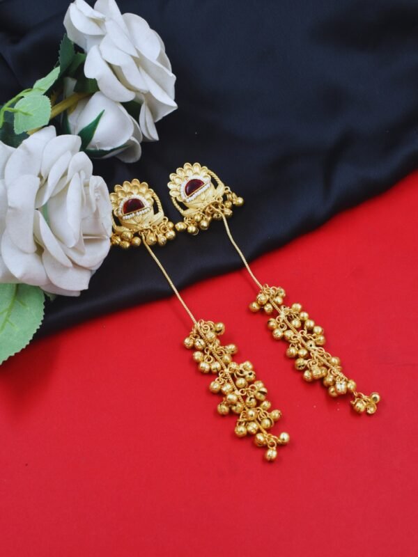 Beautiful Handmade Long Gold Plated Kashmiri Earring Embellished with Ghungroo