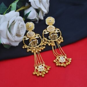 Beautiful Handmade Long Gold Plated Kashmiri Earring Embellished with Ghungroo