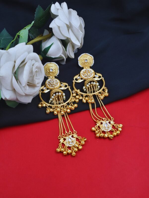 Beautiful Handmade Long Gold Plated Kashmiri Earring Embellished with Ghungroo