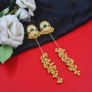 Beautiful Handmade Long Gold Plated Kashmiri Earring Embellished with Ghungroo