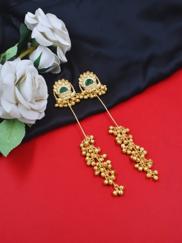 Beautiful Handmade Long Gold Plated Kashmiri Earring Embellished with Ghungroo