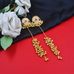 Beautiful Handmade Long Gold Plated Kashmiri Earring Embellished with Ghungroo