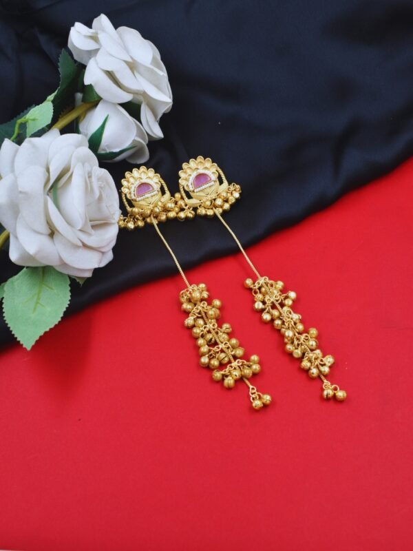 Beautiful Handmade Long Gold Plated Kashmiri Earring Embellished with Ghungroo