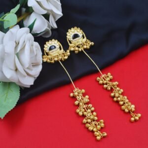 Beautiful Handmade Long Gold Plated Kashmiri Earring Embellished with Ghungroo