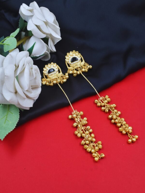 Beautiful Handmade Long Gold Plated Kashmiri Earring Embellished with Ghungroo