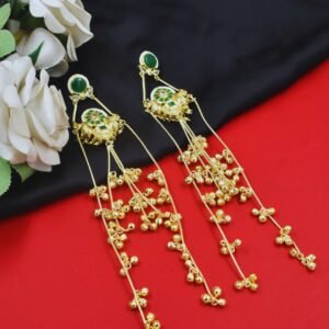 Beautiful Handmade Long Gold Plated Kashmiri Earring Embellished with Ghungroo