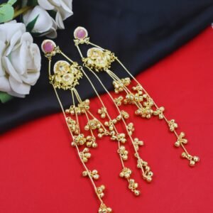 Beautiful Handmade Long Gold Plated Kashmiri Earring Embellished with Ghungroo