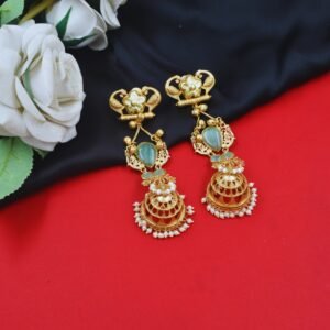 Beautiful Handmade Long Gold Plated Kashmiri Earring Embellished with Ghungroo