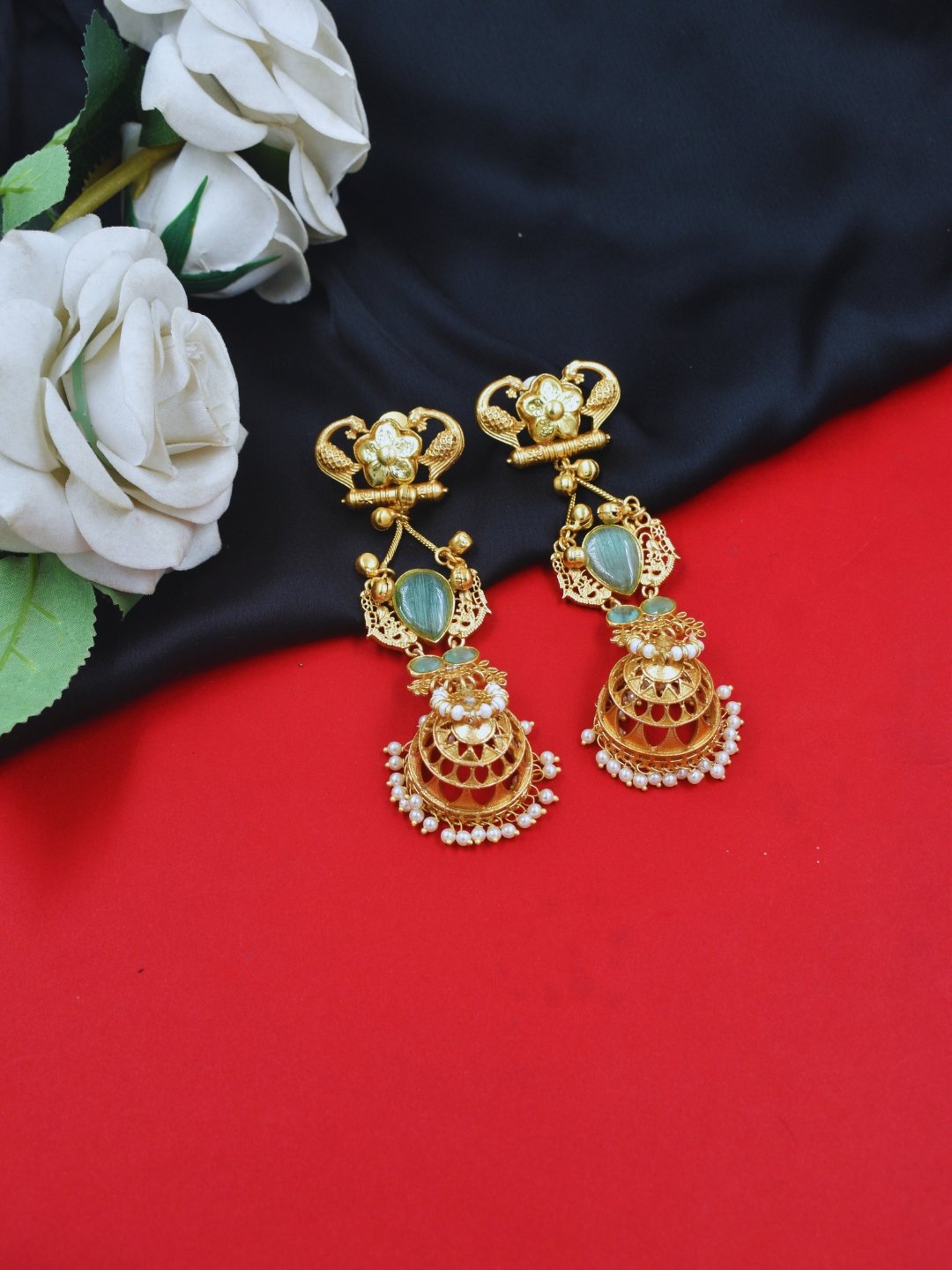 Beautiful Handmade Long Gold Plated Kashmiri Earring Embellished with Ghungroo