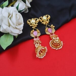 Beautiful Handmade Long Gold Plated Kashmiri Earring Embellished with Ghungroo