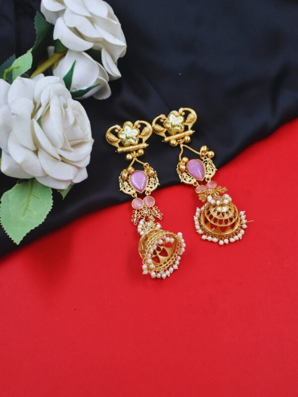 Beautiful Handmade Long Gold Plated Kashmiri Earring Embellished with Ghungroo