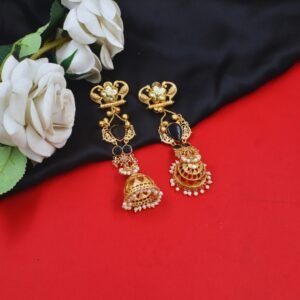 Beautiful Handmade Long Gold Plated Kashmiri Earring Embellished with Ghungroo