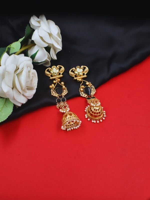 Beautiful Handmade Long Gold Plated Kashmiri Earring Embellished with Ghungroo