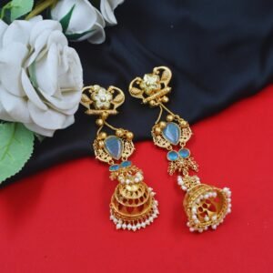 Beautiful Handmade Long Gold Plated Kashmiri Earring Embellished with Ghungroo