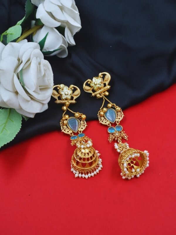 Beautiful Handmade Long Gold Plated Kashmiri Earring Embellished with Ghungroo