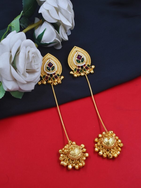 Beautiful Handmade Long Gold Plated Kashmiri Earring Embellished with Ghungroo