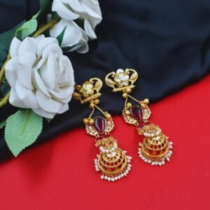 Beautiful Handmade Long Gold Plated Kashmiri Earring Embellished with Ghungroo