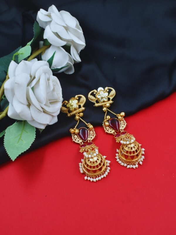 Beautiful Handmade Long Gold Plated Kashmiri Earring Embellished with Ghungroo