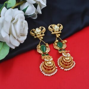 Beautiful Handmade Long Gold Plated Kashmiri Earring Embellished with Ghungroo