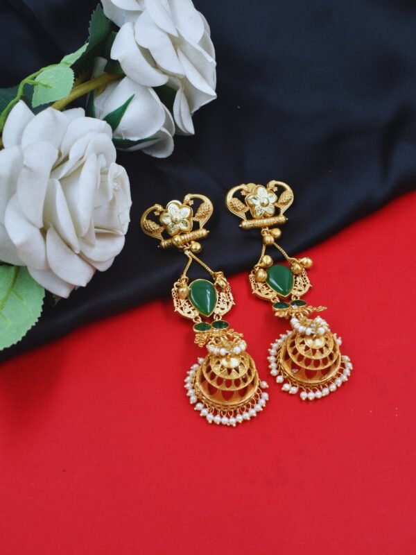 Beautiful Handmade Long Gold Plated Kashmiri Earring Embellished with Ghungroo