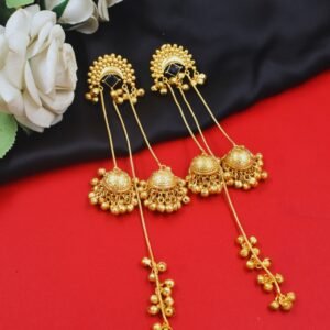 Beautiful Handmade Long Gold Plated Kashmiri Earring Embellished with Ghungroo