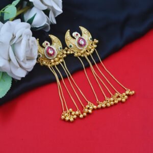 Beautiful Handmade Long Gold Plated Kashmiri Earring Embellished with Ghungroo