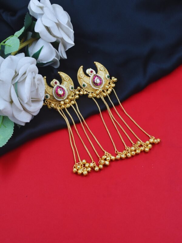 Beautiful Handmade Long Gold Plated Kashmiri Earring Embellished with Ghungroo