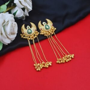 Beautiful Handmade Long Gold Plated Kashmiri Earring Embellished with Ghungroo