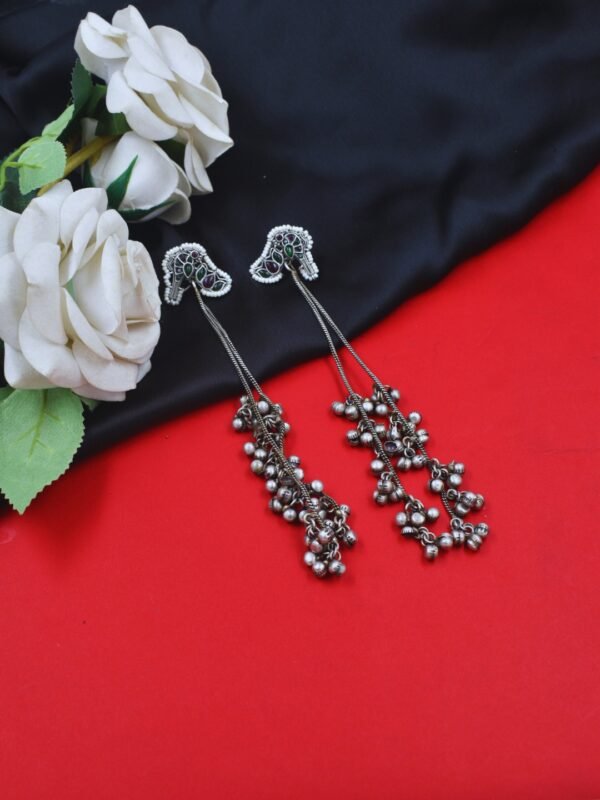 Beautiful Handmade Long Gold Plated Kashmiri Earring Embellished with Ghungroo